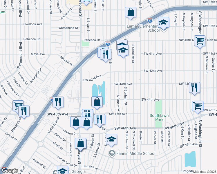 map of restaurants, bars, coffee shops, grocery stores, and more near 4240 South Austin Street in Amarillo