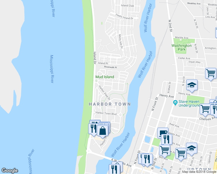 map of restaurants, bars, coffee shops, grocery stores, and more near 952 Harbor Bend Road in Memphis