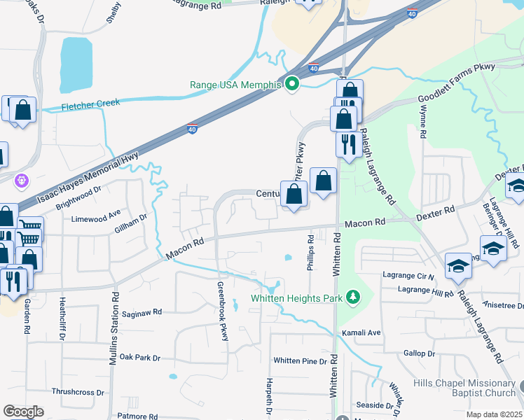 map of restaurants, bars, coffee shops, grocery stores, and more near 6600 Macon Road in Memphis