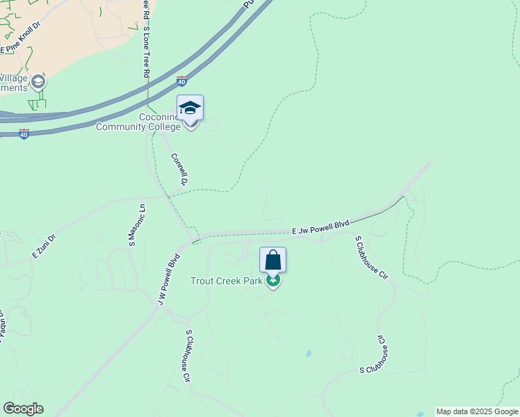 map of restaurants, bars, coffee shops, grocery stores, and more near East J. W. Powell Boulevard in Flagstaff