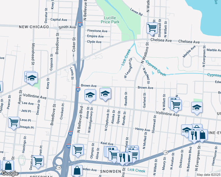 map of restaurants, bars, coffee shops, grocery stores, and more near 1056 North Claybrook Street in Memphis