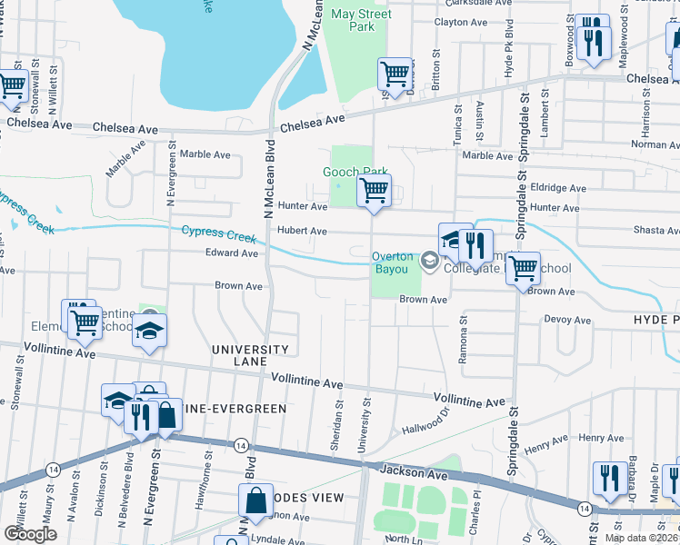 map of restaurants, bars, coffee shops, grocery stores, and more near 1942 Edward Avenue in Memphis