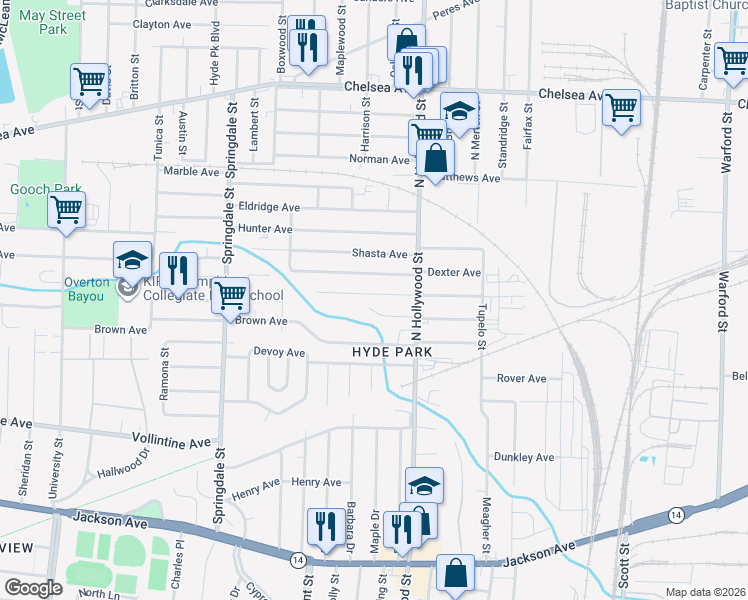 map of restaurants, bars, coffee shops, grocery stores, and more near 2396 Vandale Avenue in Memphis