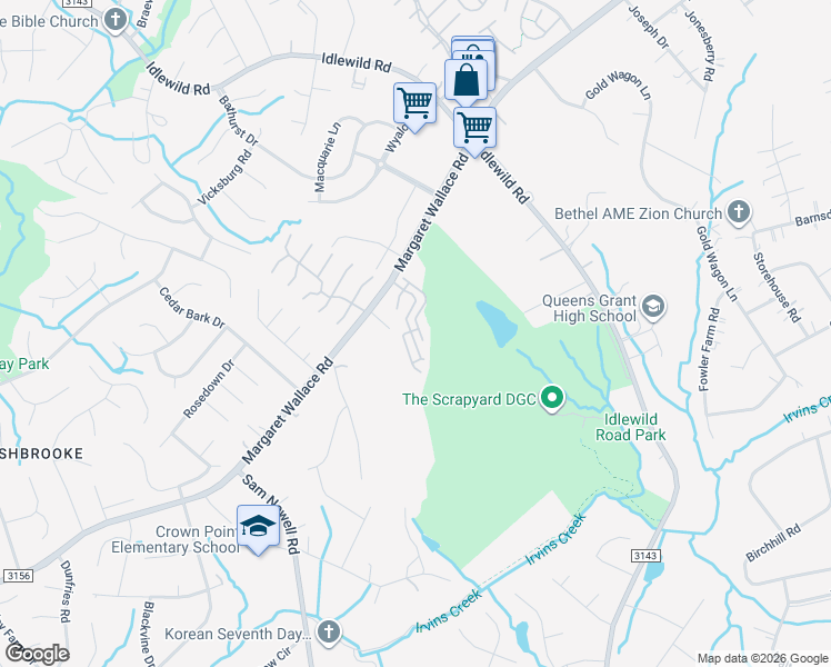 map of restaurants, bars, coffee shops, grocery stores, and more near 10025 Treeside Lane in Matthews