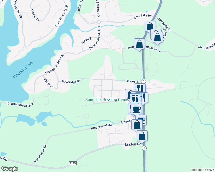 map of restaurants, bars, coffee shops, grocery stores, and more near 125 Community Center Road in Aberdeen