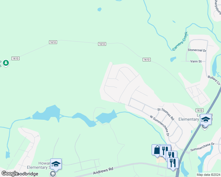 map of restaurants, bars, coffee shops, grocery stores, and more near 519 Coxwold Place in Fayetteville