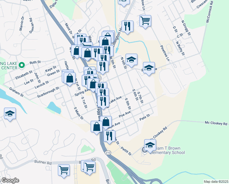 map of restaurants, bars, coffee shops, grocery stores, and more near 121 South 4th Street in Spring Lake