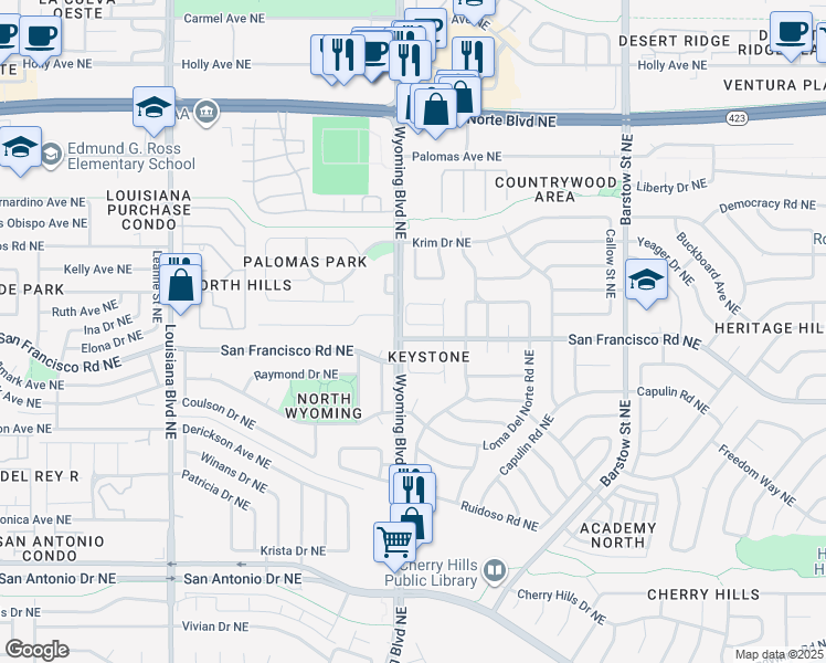 map of restaurants, bars, coffee shops, grocery stores, and more near in Albuquerque