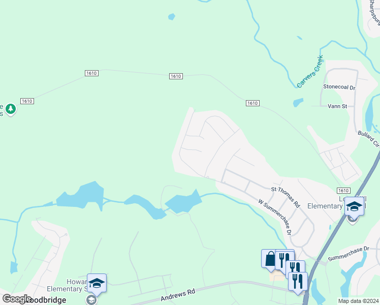 map of restaurants, bars, coffee shops, grocery stores, and more near 519 Coxwold Place in Fayetteville
