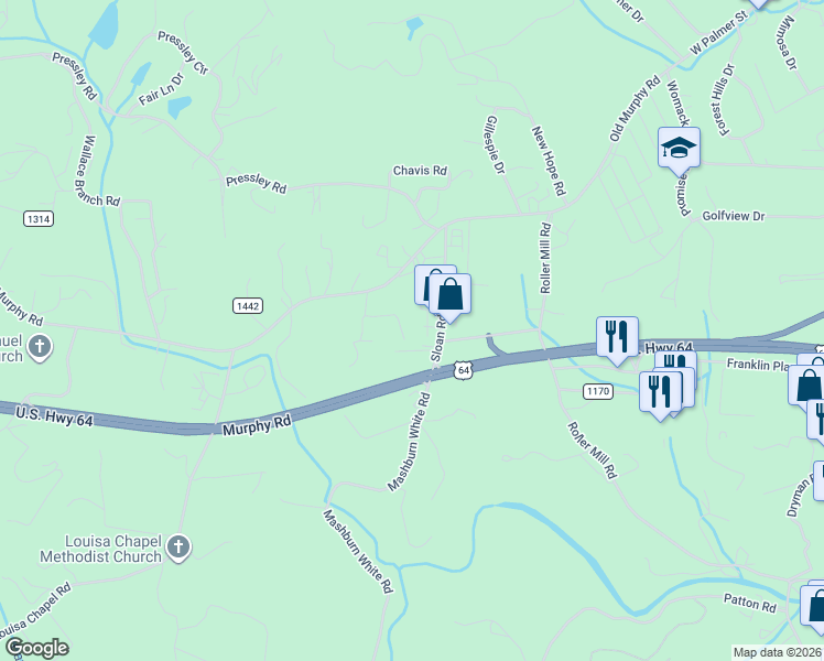 map of restaurants, bars, coffee shops, grocery stores, and more near 84-132 Junior Pruitt Road in Franklin
