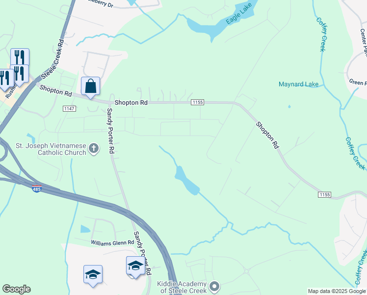 map of restaurants, bars, coffee shops, grocery stores, and more near 5032 Sirona Drive in Charlotte