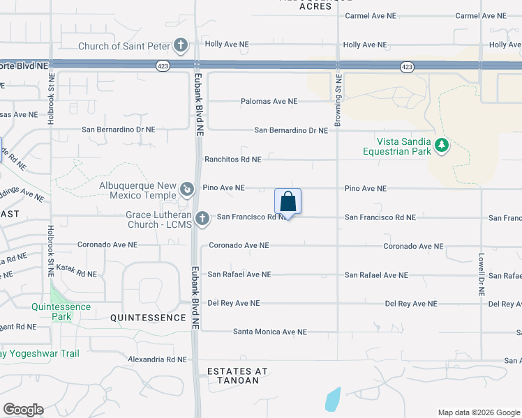 map of restaurants, bars, coffee shops, grocery stores, and more near 10701 San Francisco Road Northeast in Albuquerque