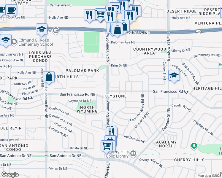 map of restaurants, bars, coffee shops, grocery stores, and more near in Albuquerque