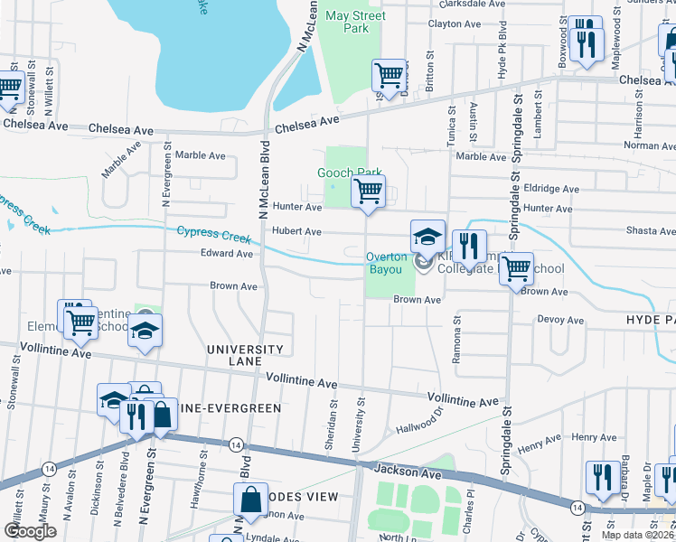 map of restaurants, bars, coffee shops, grocery stores, and more near 1942 Edward Avenue in Memphis
