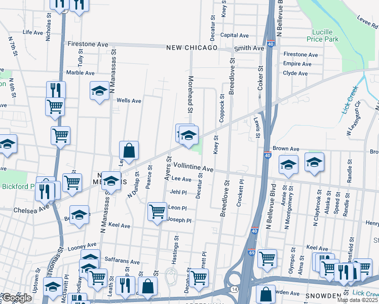 map of restaurants, bars, coffee shops, grocery stores, and more near 951 Chelsea Avenue in Memphis