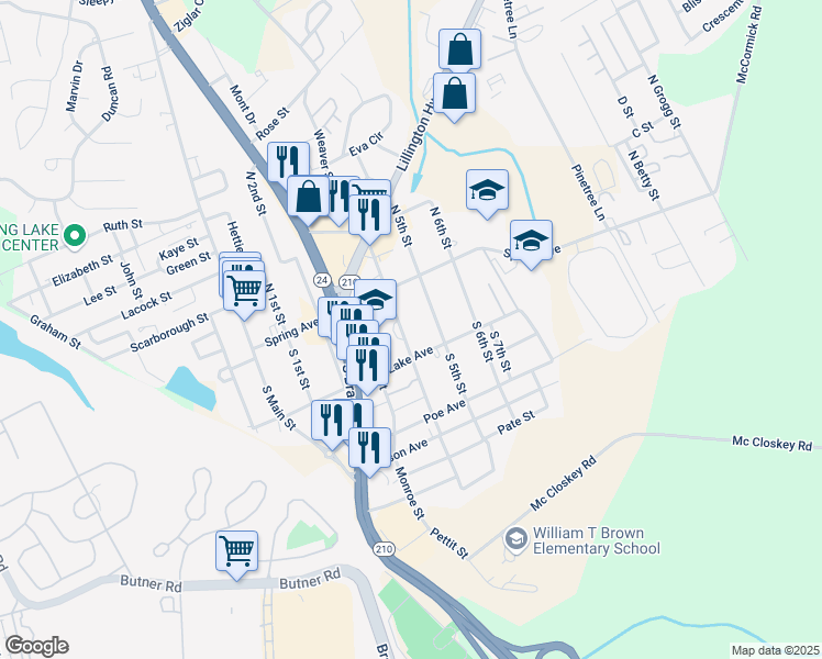 map of restaurants, bars, coffee shops, grocery stores, and more near 121 South 4th Street in Spring Lake