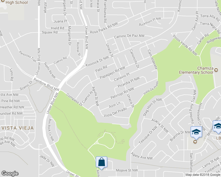 map of restaurants, bars, coffee shops, grocery stores, and more near 6519 Picardia Place in Albuquerque