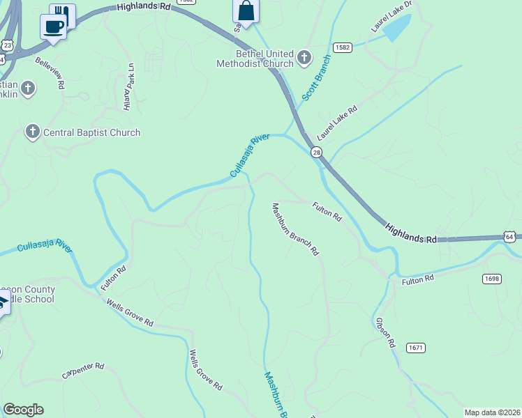 map of restaurants, bars, coffee shops, grocery stores, and more near 175-177 Mashburn Branch Road in Franklin