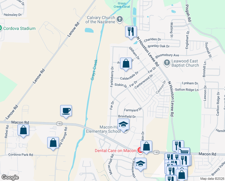 map of restaurants, bars, coffee shops, grocery stores, and more near 1538 Farkleberry Drive in Shelby County