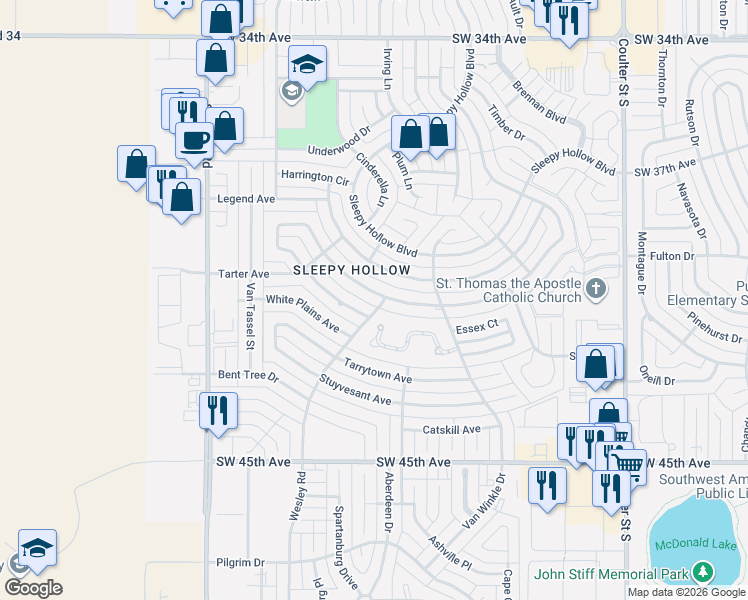 map of restaurants, bars, coffee shops, grocery stores, and more near 7701 Tripp Avenue in Amarillo