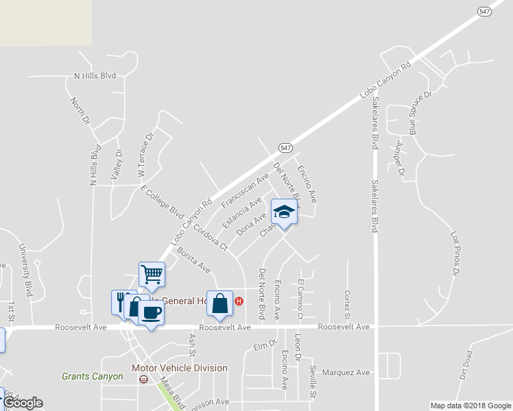 map of restaurants, bars, coffee shops, grocery stores, and more near 1409 Estancia Avenue in Grants