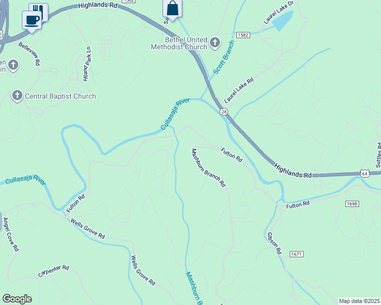 map of restaurants, bars, coffee shops, grocery stores, and more near 121 Mashburn Branch Road in Franklin