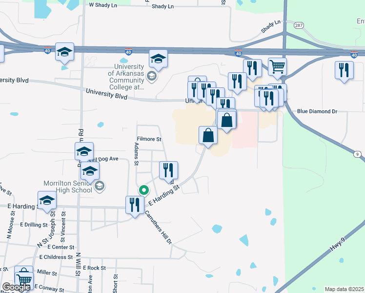 map of restaurants, bars, coffee shops, grocery stores, and more near 1621 Arkansas 9 Business in Morrilton