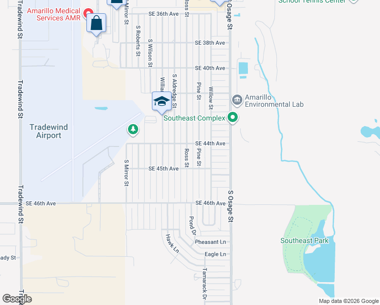 map of restaurants, bars, coffee shops, grocery stores, and more near 4407 Ross Street in Amarillo