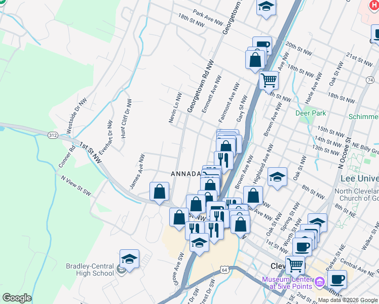 map of restaurants, bars, coffee shops, grocery stores, and more near 405 Emmett Avenue Northwest in Cleveland