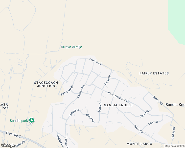 map of restaurants, bars, coffee shops, grocery stores, and more near 16 Longview Road in Sandia Park