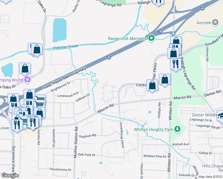 map of restaurants, bars, coffee shops, grocery stores, and more near 1555 Edmondshire Drive in Memphis
