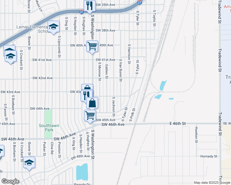 map of restaurants, bars, coffee shops, grocery stores, and more near 4223 South Jackson Street in Amarillo