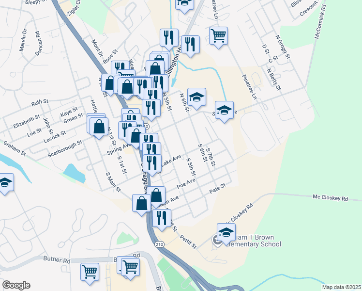map of restaurants, bars, coffee shops, grocery stores, and more near 122 South 5th Street in Spring Lake