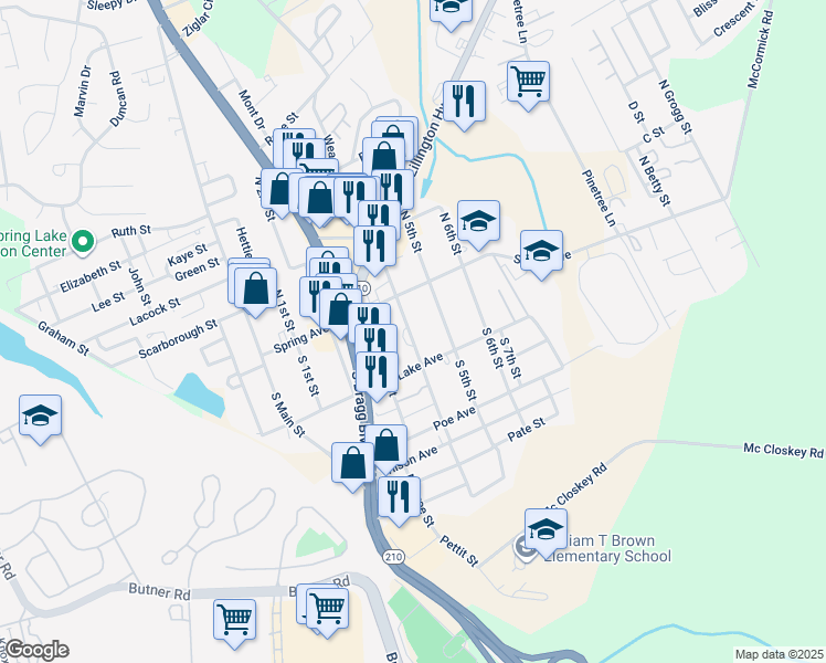 map of restaurants, bars, coffee shops, grocery stores, and more near 117 South 4th Street in Spring Lake