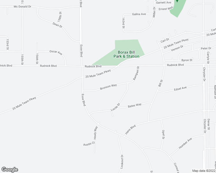 map of restaurants, bars, coffee shops, grocery stores, and more near Bronson Way in California City