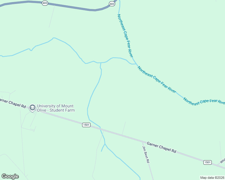 map of restaurants, bars, coffee shops, grocery stores, and more near 625 Garner Chapel Road in Mount Olive