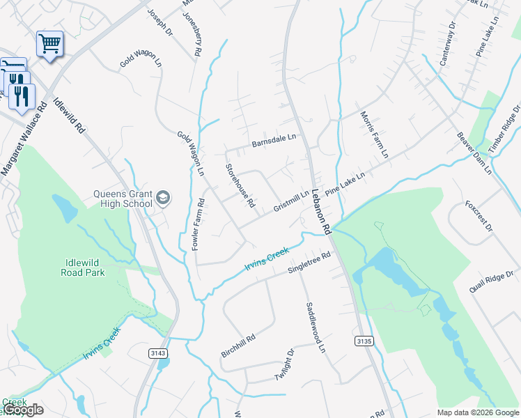 map of restaurants, bars, coffee shops, grocery stores, and more near 5501 Gristmill Lane in Mint Hill