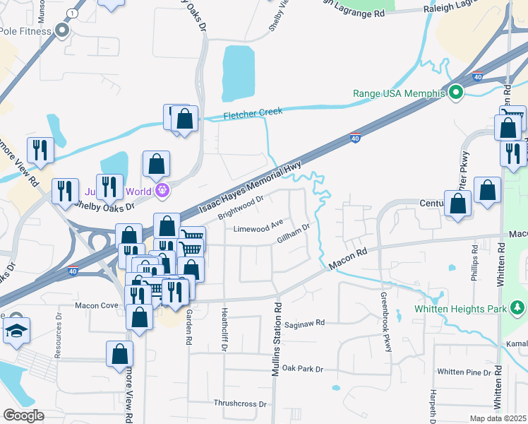 map of restaurants, bars, coffee shops, grocery stores, and more near 1550 Cupwood Cove in Memphis