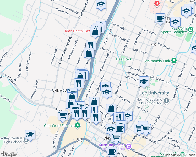 map of restaurants, bars, coffee shops, grocery stores, and more near 615 Willow Street Northwest in Cleveland