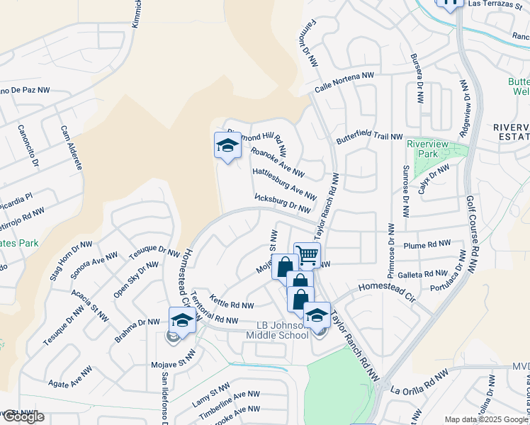 map of restaurants, bars, coffee shops, grocery stores, and more near 7332 Carson Trail Northwest in Albuquerque