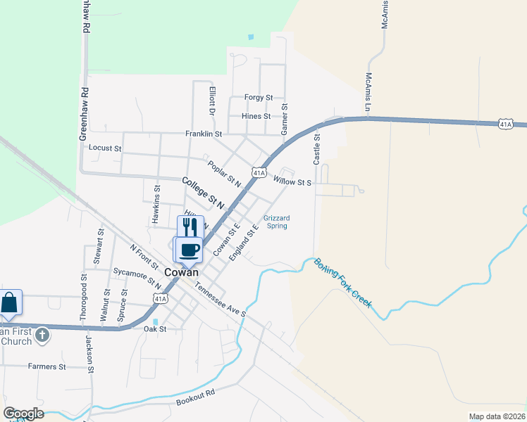 map of restaurants, bars, coffee shops, grocery stores, and more near 507 England Street East in Cowan