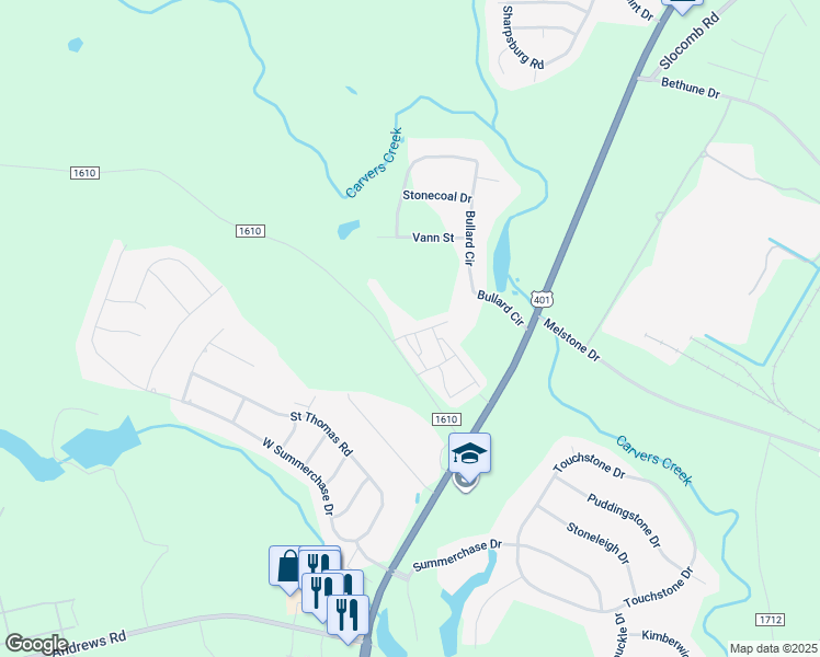map of restaurants, bars, coffee shops, grocery stores, and more near 4317 Ridge Pointe Lane in Fayetteville