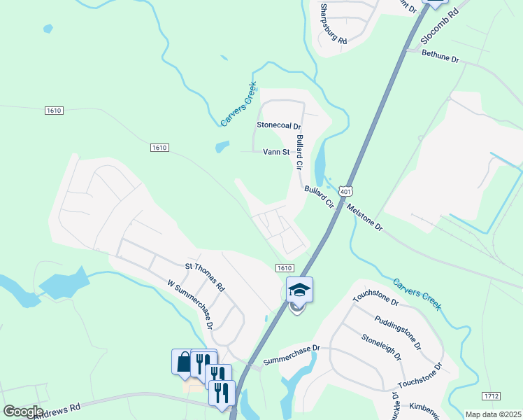 map of restaurants, bars, coffee shops, grocery stores, and more near 4317 Ridge Pointe Lane in Fayetteville