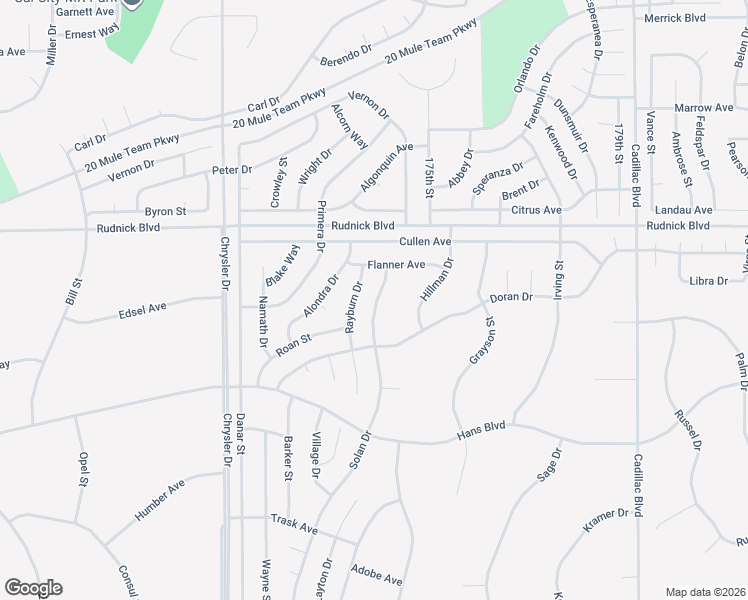 map of restaurants, bars, coffee shops, grocery stores, and more near Solan Drive in California City
