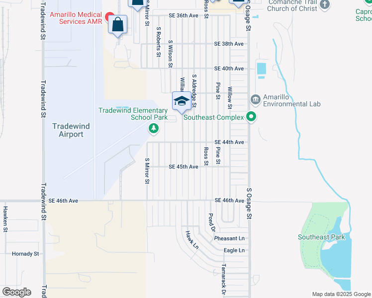 map of restaurants, bars, coffee shops, grocery stores, and more near 4405 South Williams Street in Amarillo