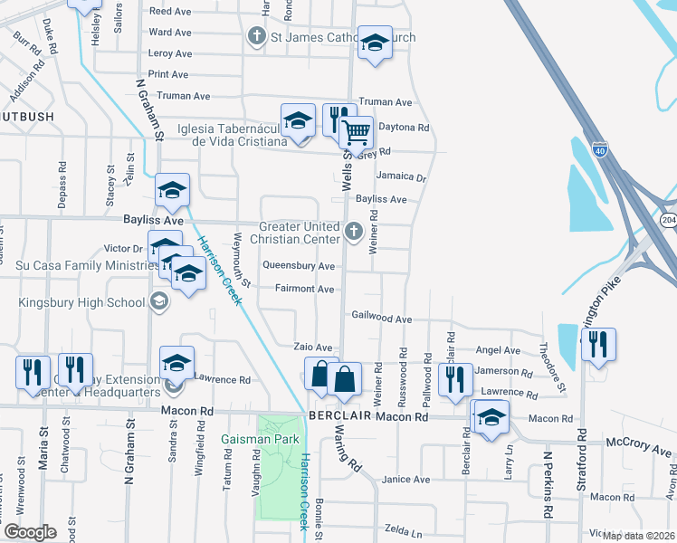 map of restaurants, bars, coffee shops, grocery stores, and more near 1321 Wells Station Road in Memphis