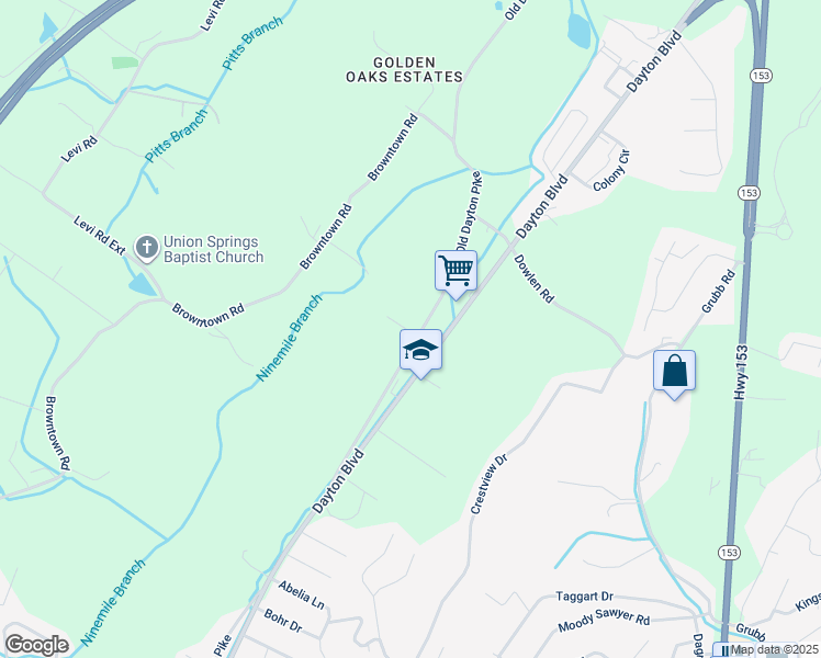 map of restaurants, bars, coffee shops, grocery stores, and more near 5977 Old Dayton Pike in Chattanooga
