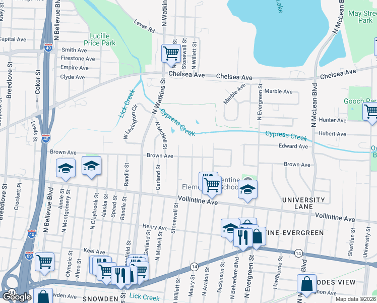 map of restaurants, bars, coffee shops, grocery stores, and more near 1057 North Willett Street in Memphis