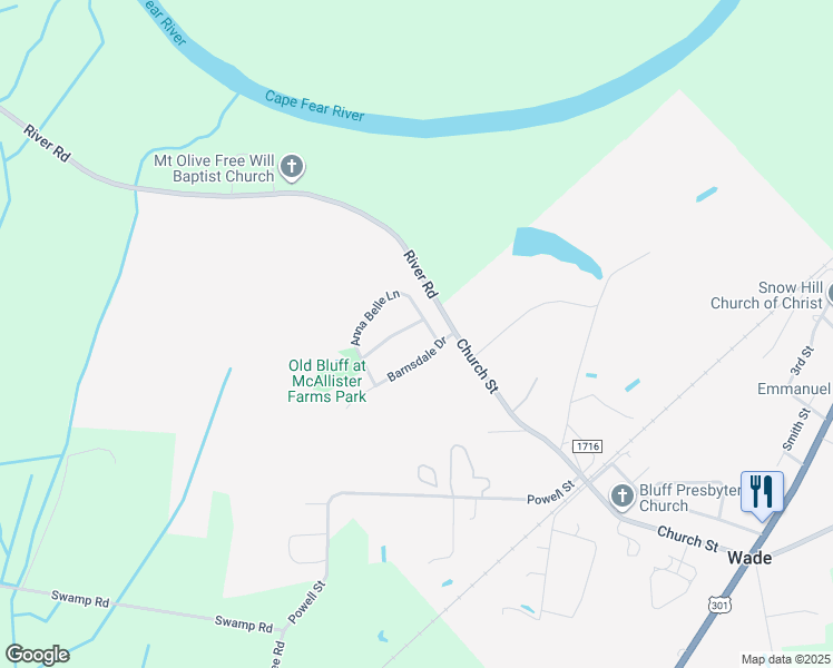 map of restaurants, bars, coffee shops, grocery stores, and more near 3924 Barclay Way in Wade