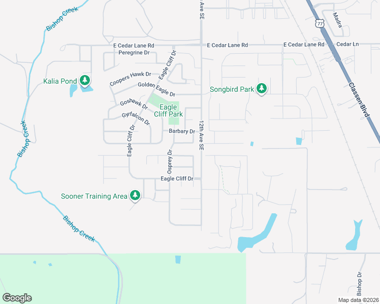 map of restaurants, bars, coffee shops, grocery stores, and more near 1105 Caracara Drive in Norman